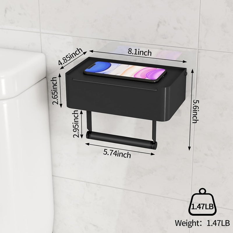 JUYSON Toilet Paper Holder with Shelf, Flushable Wipes Dispenser Fits for Bathroom Wipe Storage, Keep Your Wipes Hidden Out of Sight - SUS304 Stainless Steel Wall Mount Organizer (Matte Black) - Image 2